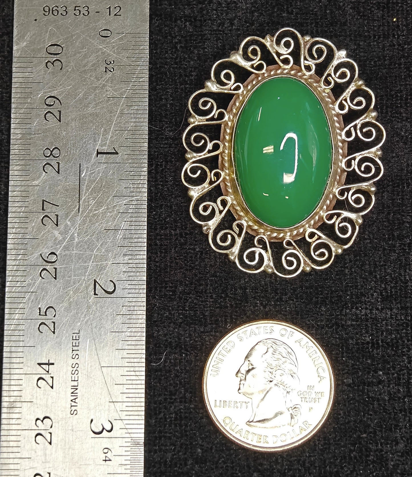 EME Green Stone Filigree Brooch/Pin and Pendant