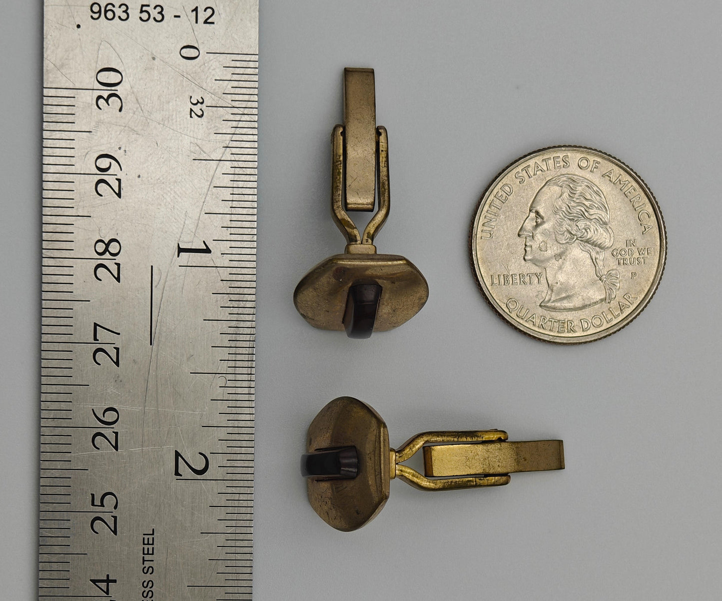 Gold Tone and Red Glass Art Deco Cuff Links - Men's Fashion - Vintage 1920-30s