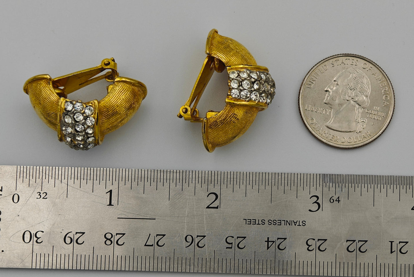 Kenneth J. Lane Bridal Ready Crystal and Gold Toned Rounded Clip Ons- Vintage