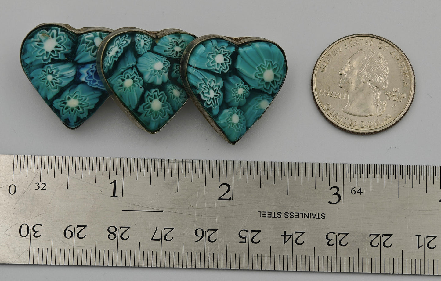 Teal Murano Glass - 3 Hearts Pin
