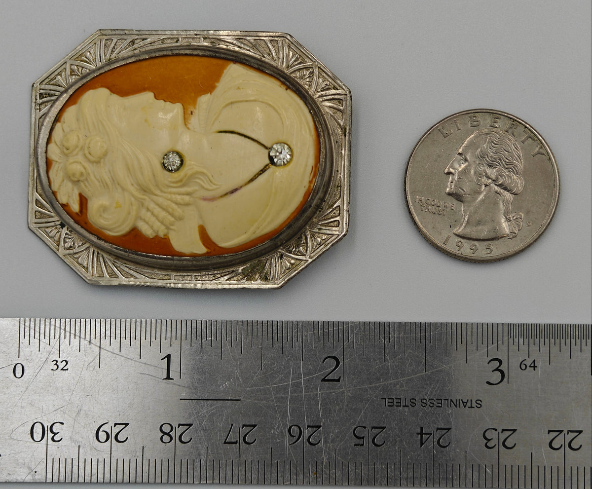 Celluloid Victorian Style Cameo Brooch