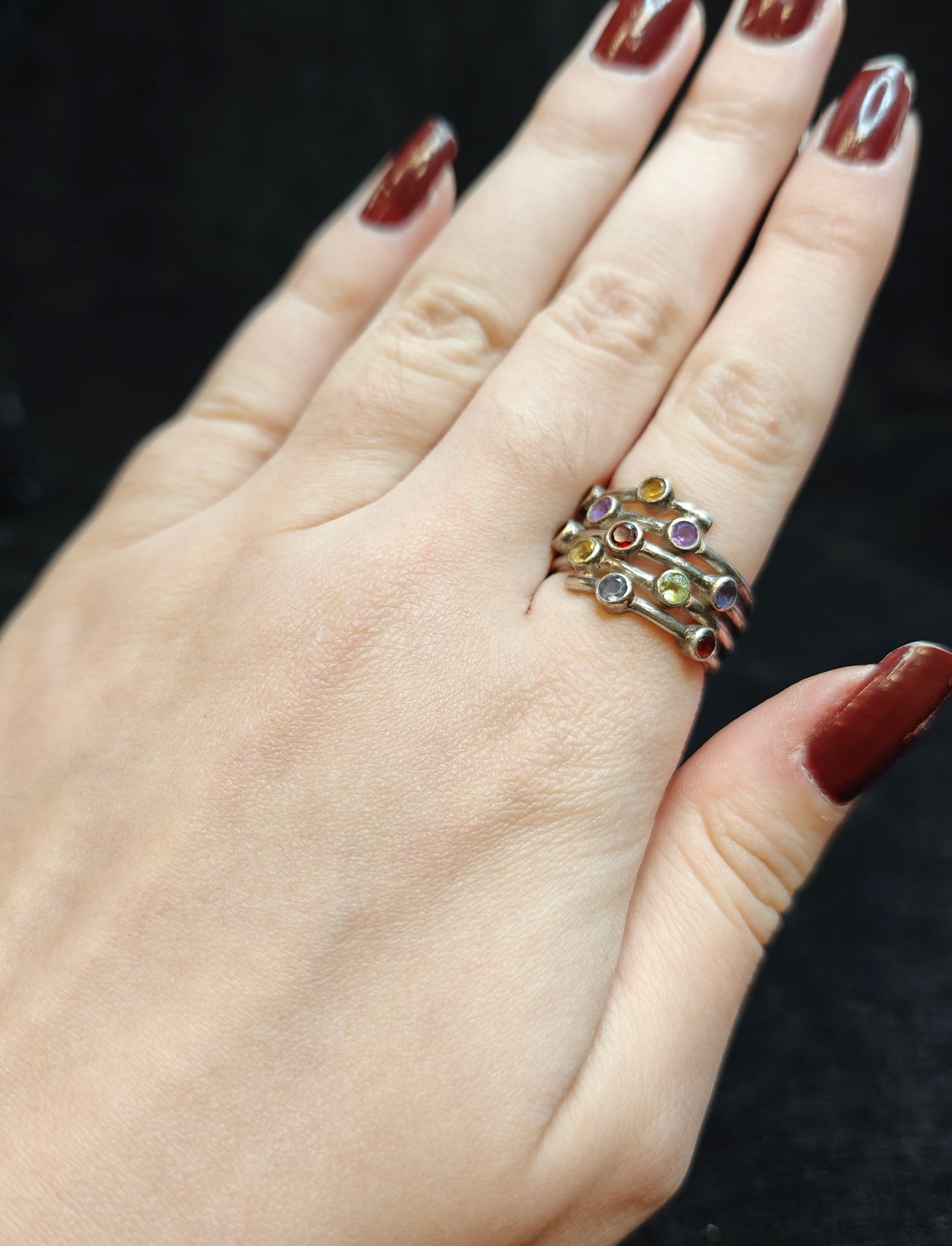 LAXMI 925 Silver Spiral Band Ring With 11 Separate Gemstone Settings - Size 7