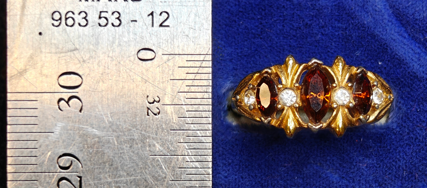Vintage Coctail Ring with 3 Honey Colored Settings and 4 Austrian Crystals - Avon Ring