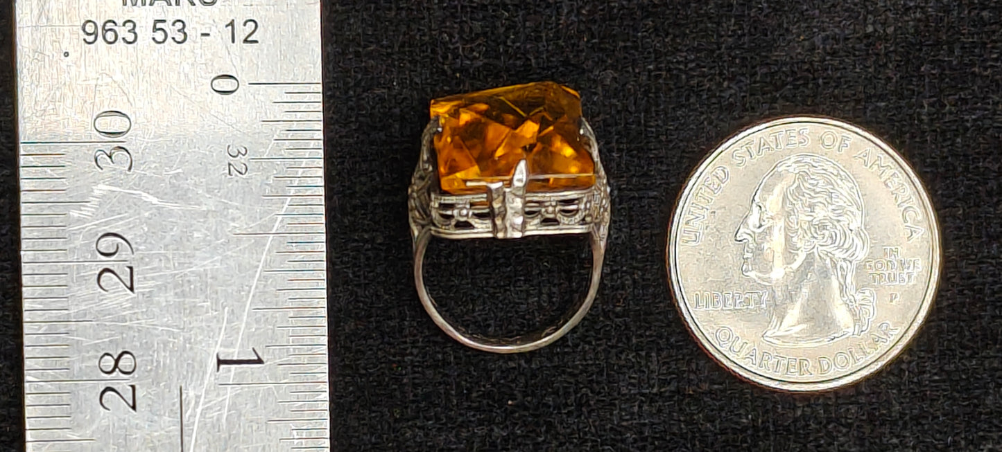 November Birthstone Topaz Ring Flower Filigree Setting Sterling Silver