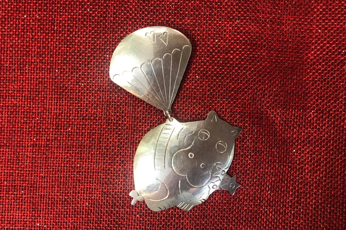 Unique Hippo And Balloon Mexico Silver Taxco 925 Brooch - Vintage