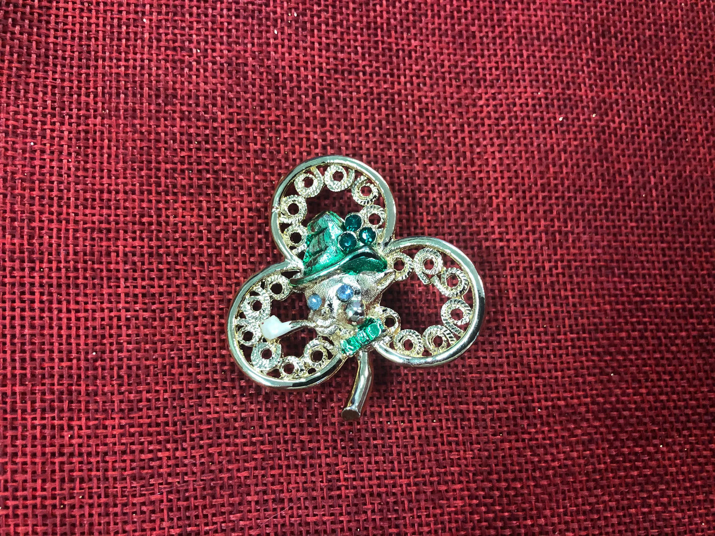 Leprechaun Clover Pin/Brooch Green and Gold