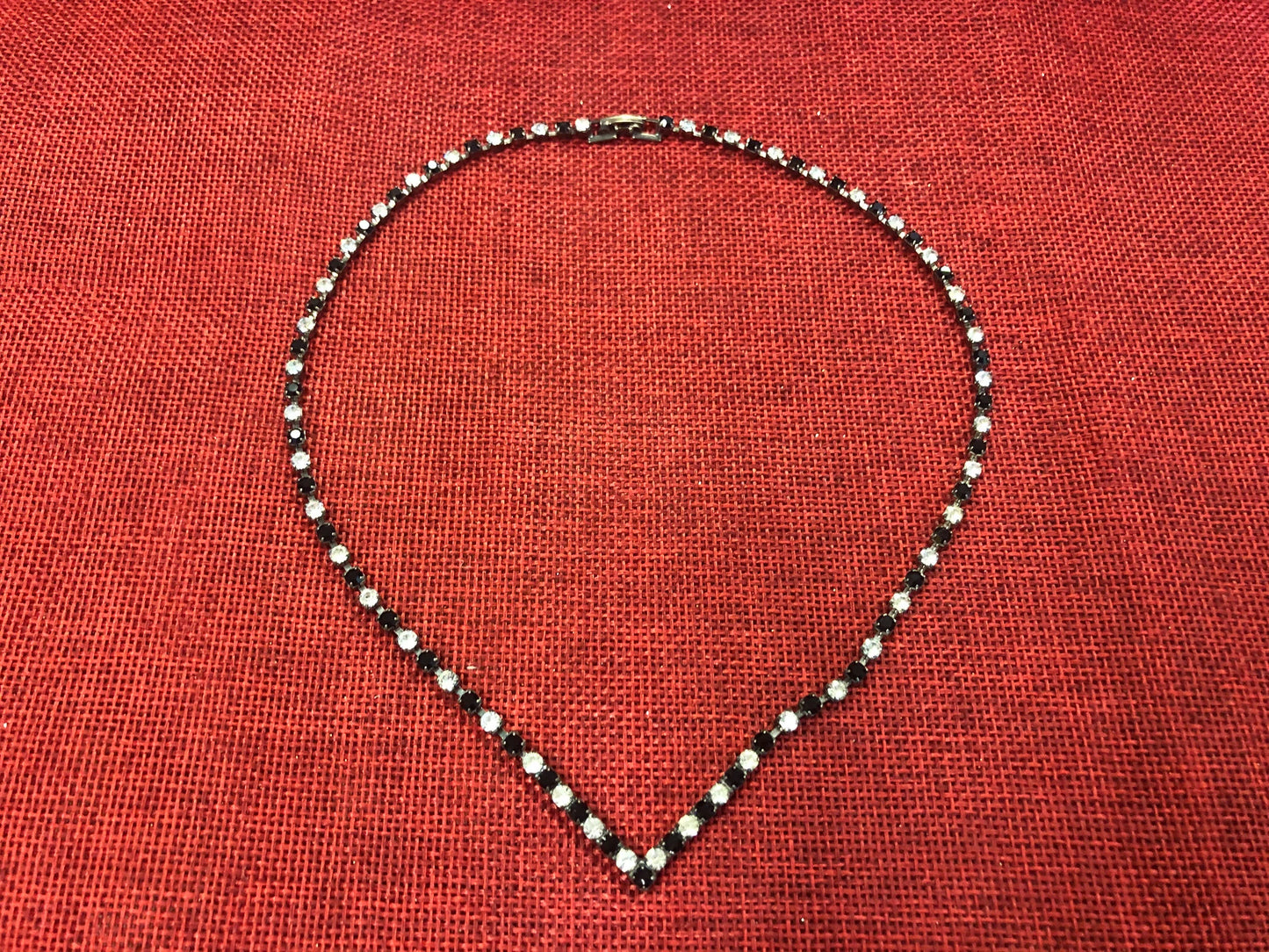 Black and White Rhinestone V-Necklace