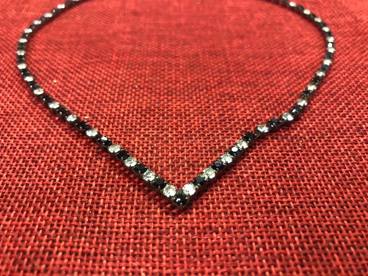 Black and White Rhinestone V-Necklace