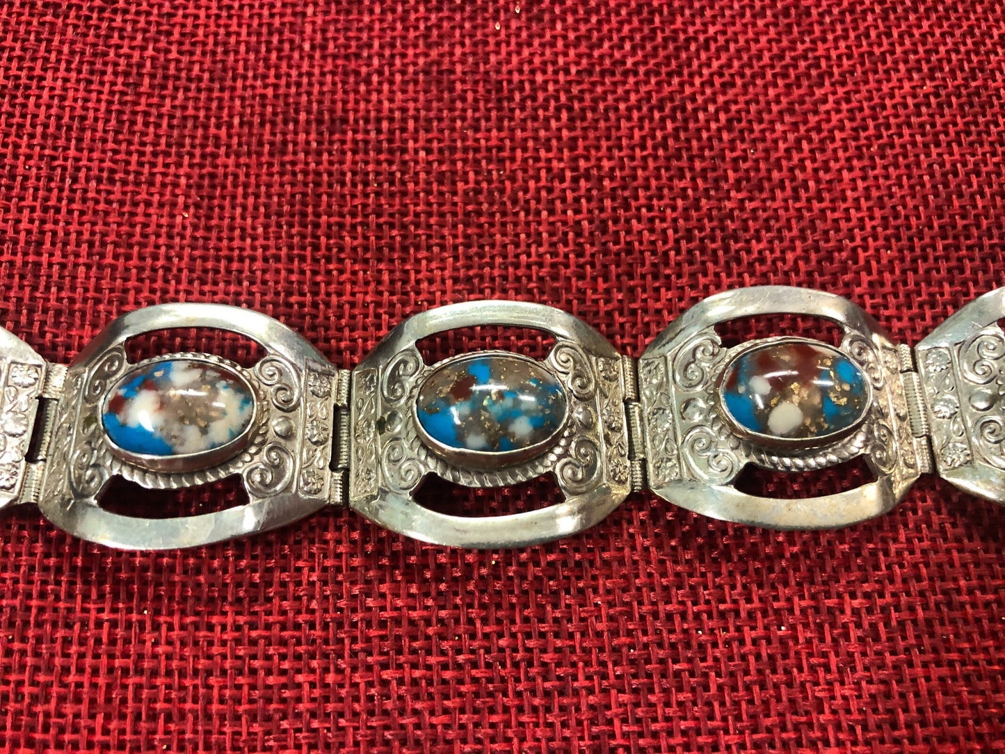 Taxco Sterling Silver and Turquoise Link Bracelet - Vintage Taxco Jewelry