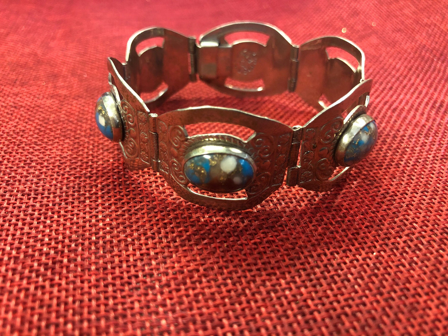 Taxco Sterling Silver and Turquoise Link Bracelet - Vintage Taxco Jewelry