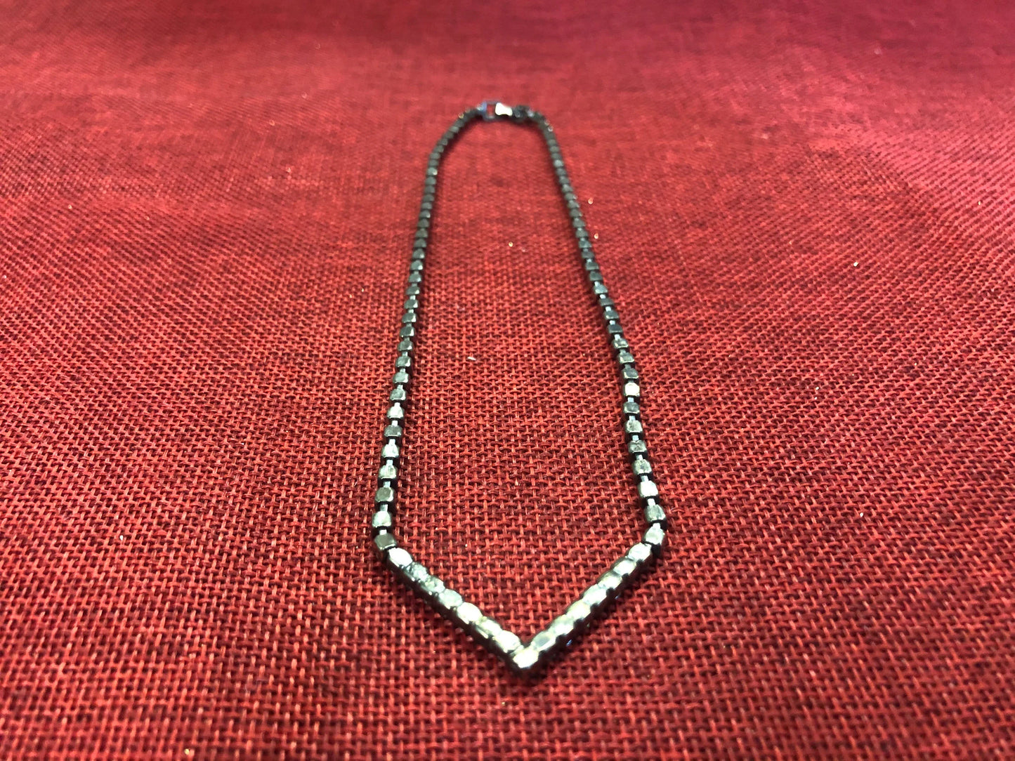 Black and White Rhinestone V-Necklace