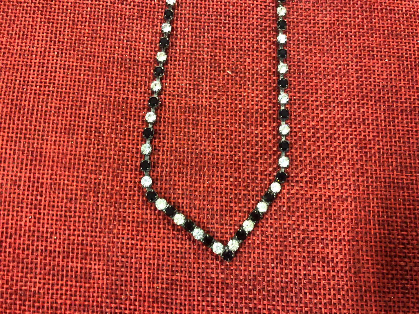 Black and White Rhinestone V-Necklace