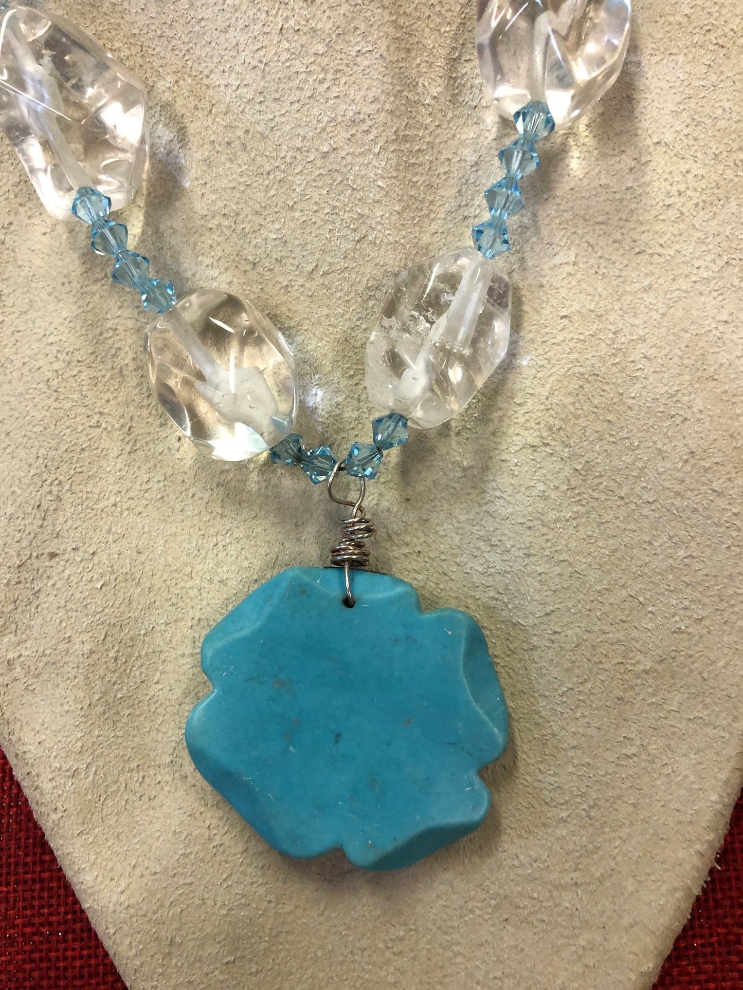 Something Blue Turquoise And Crystal Necklace - Vintage