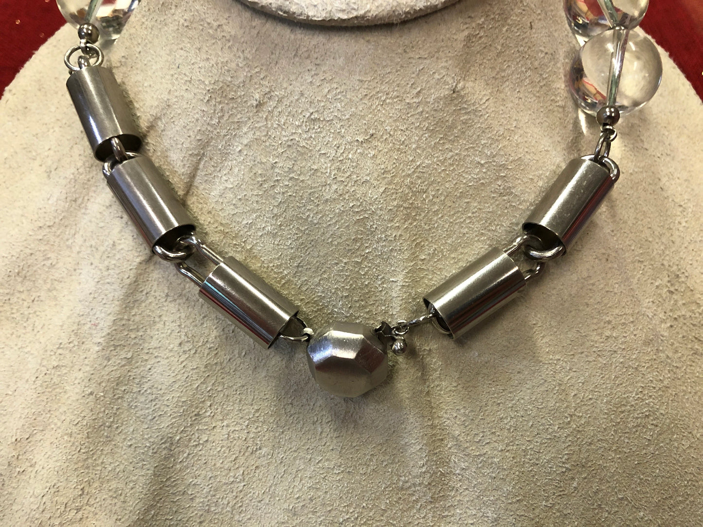 Chrome and Lucite Choker Necklace - Mid century Modern - RARE Retro