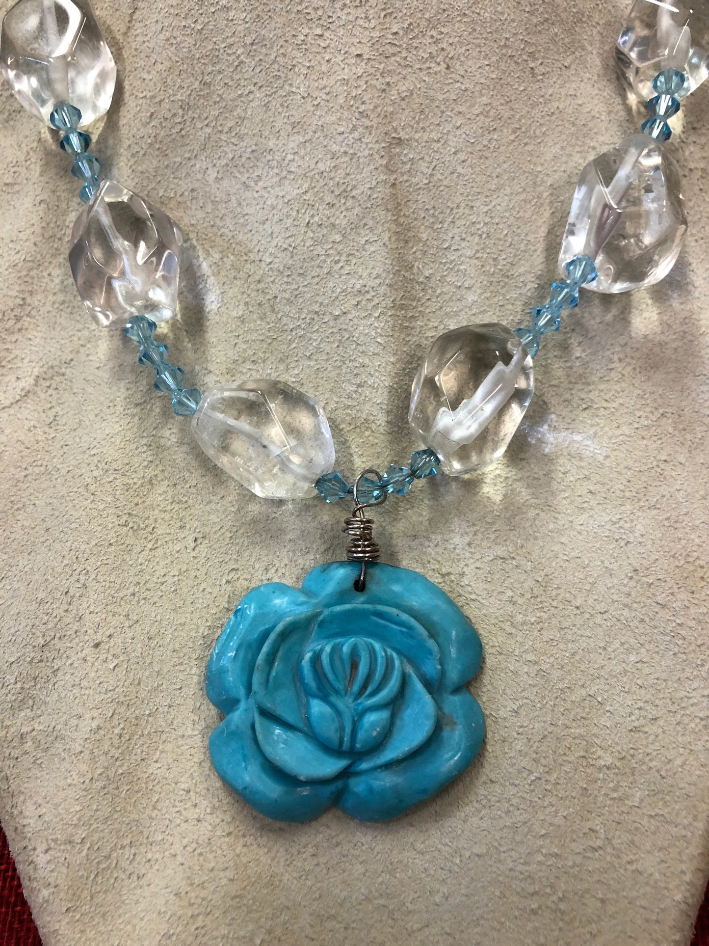 Something Blue Turquoise And Crystal Necklace - Vintage