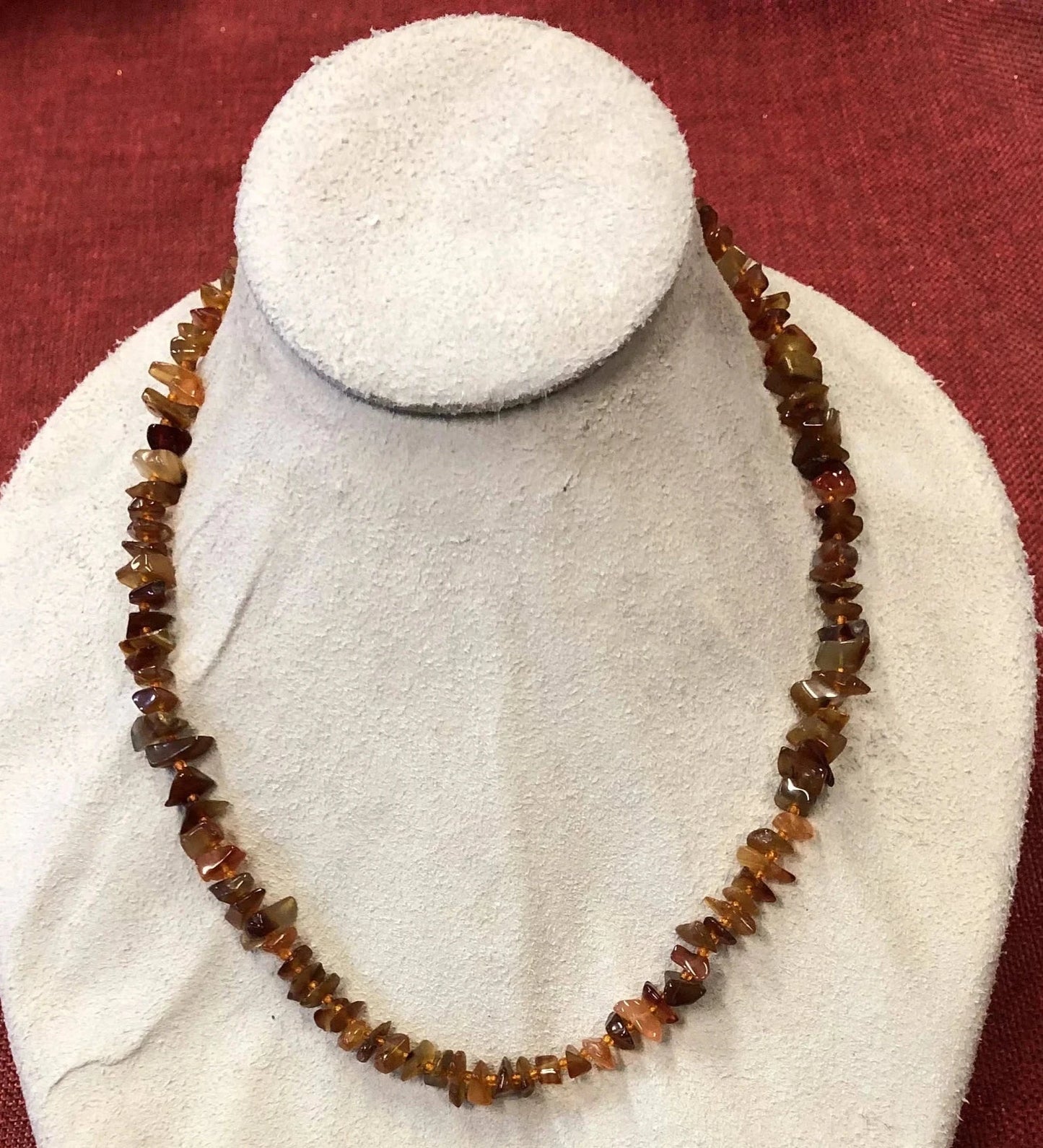 Carnelian Chip Bead Necklace - Red and Tan Agate - Vintage