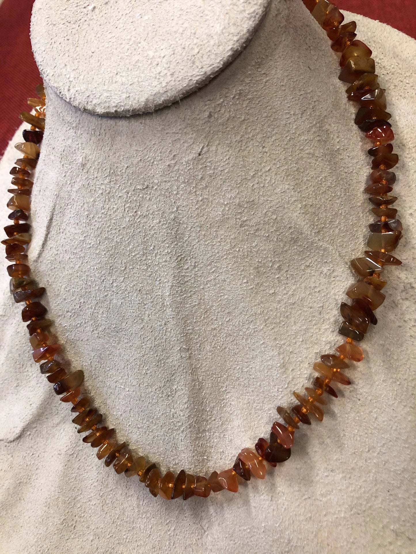 Carnelian Chip Bead Necklace - Red and Tan Agate - Vintage