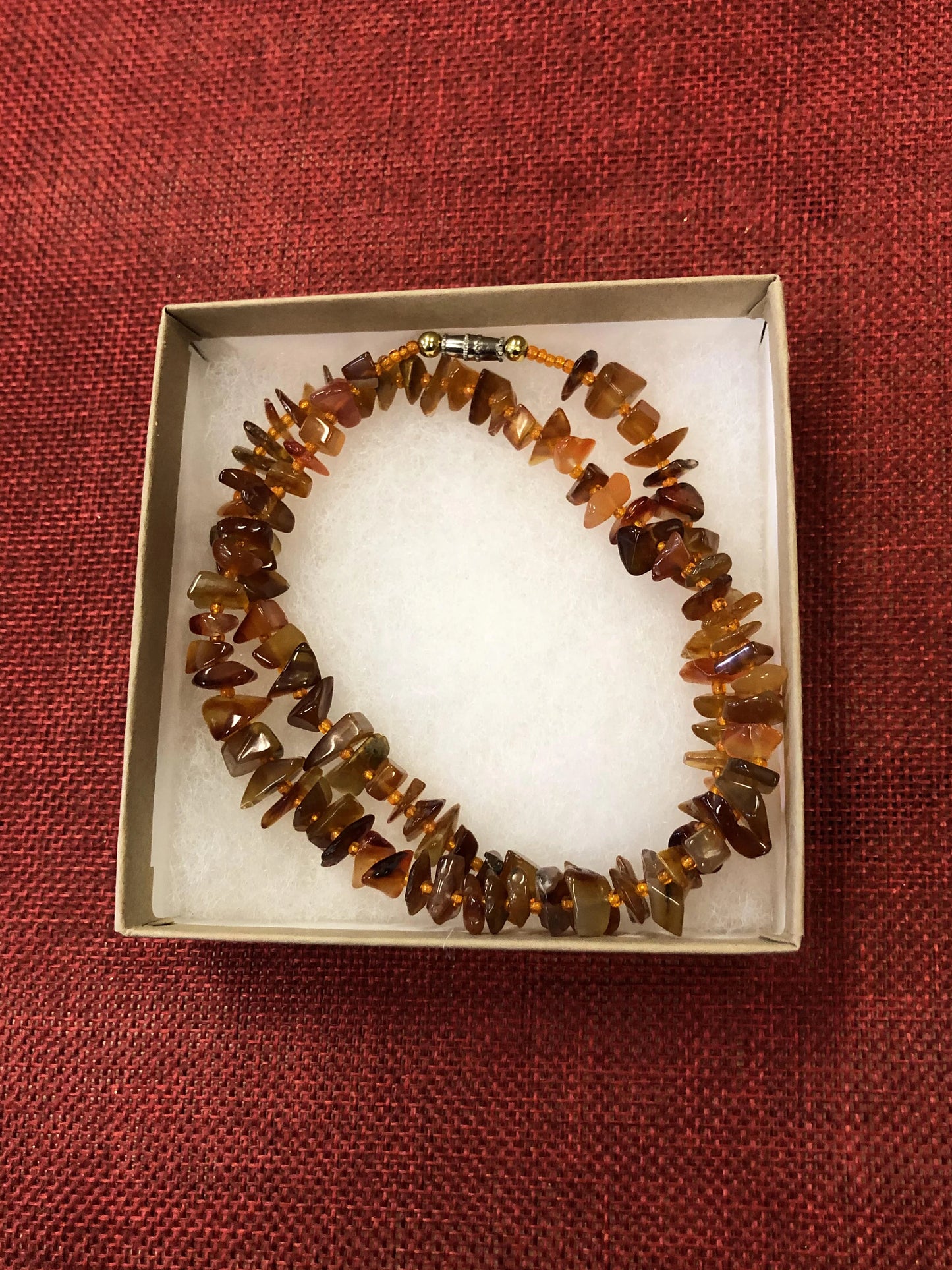 Carnelian Chip Bead Necklace - Red and Tan Agate - Vintage