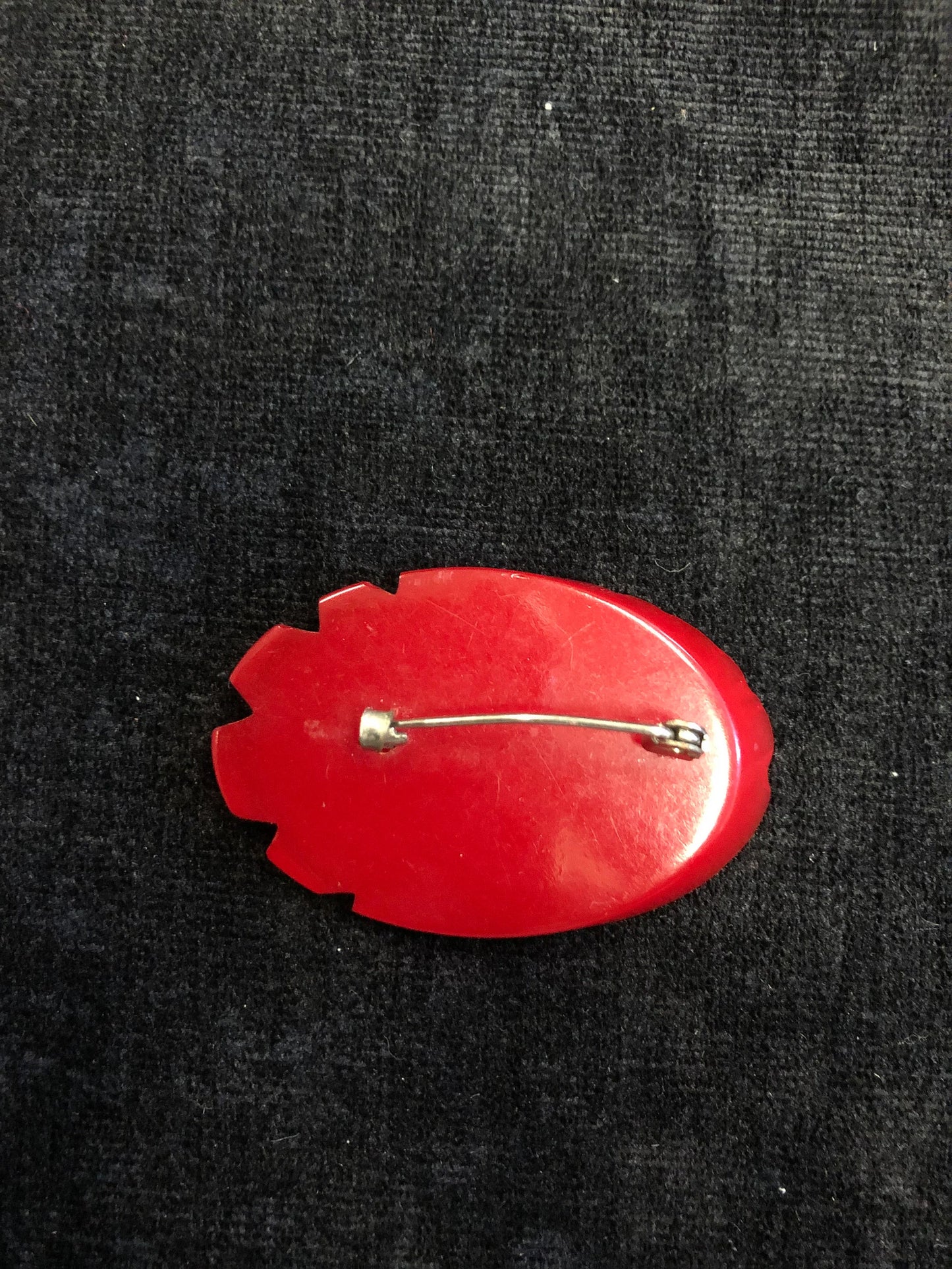 Cherry Red Bakelite Brooch with Deep Carvings - Vintage Brooch