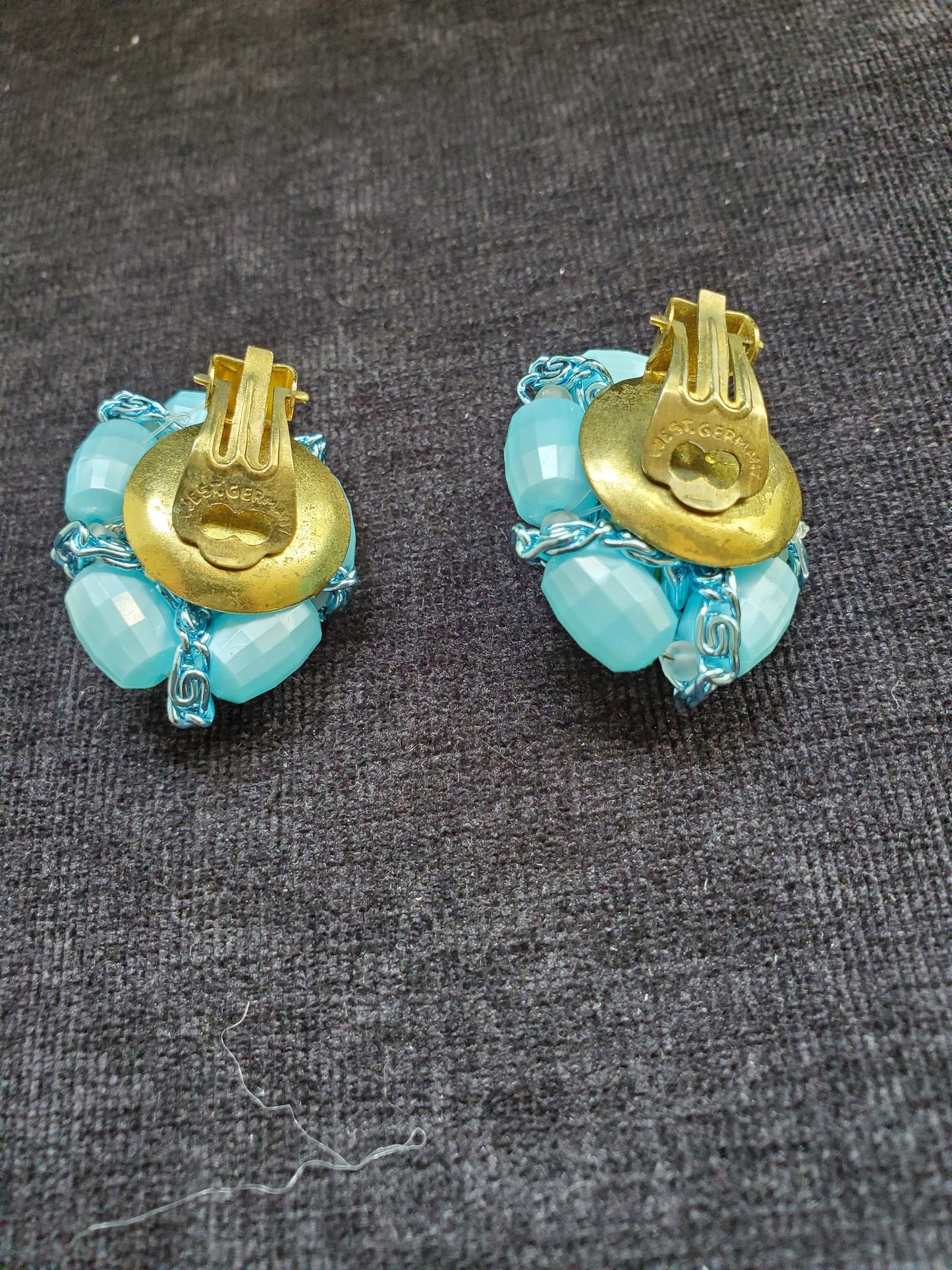 West Germany Blue Glass Beaded Set - 6 Strand Necklace and Matching Earrings