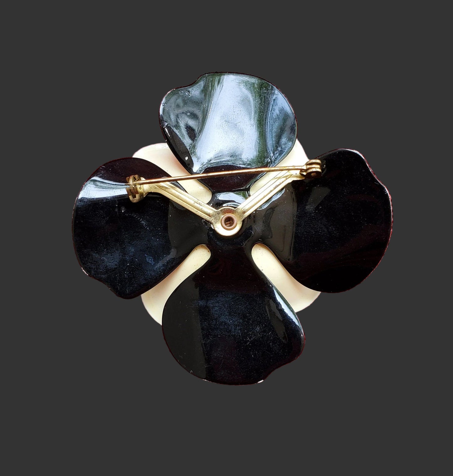 Joseph of Hollywood Celluloid Black and White Flower Pin/Brooch