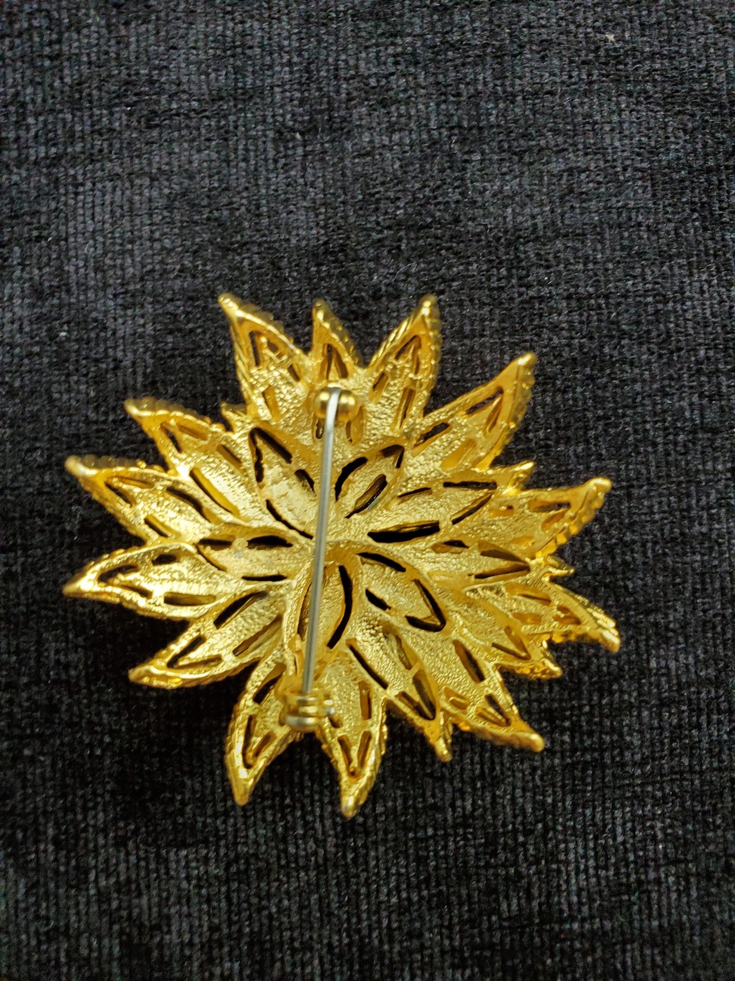 Chrysanthemum Pin or Brooch, Gold tone with Pave Crystal Stones