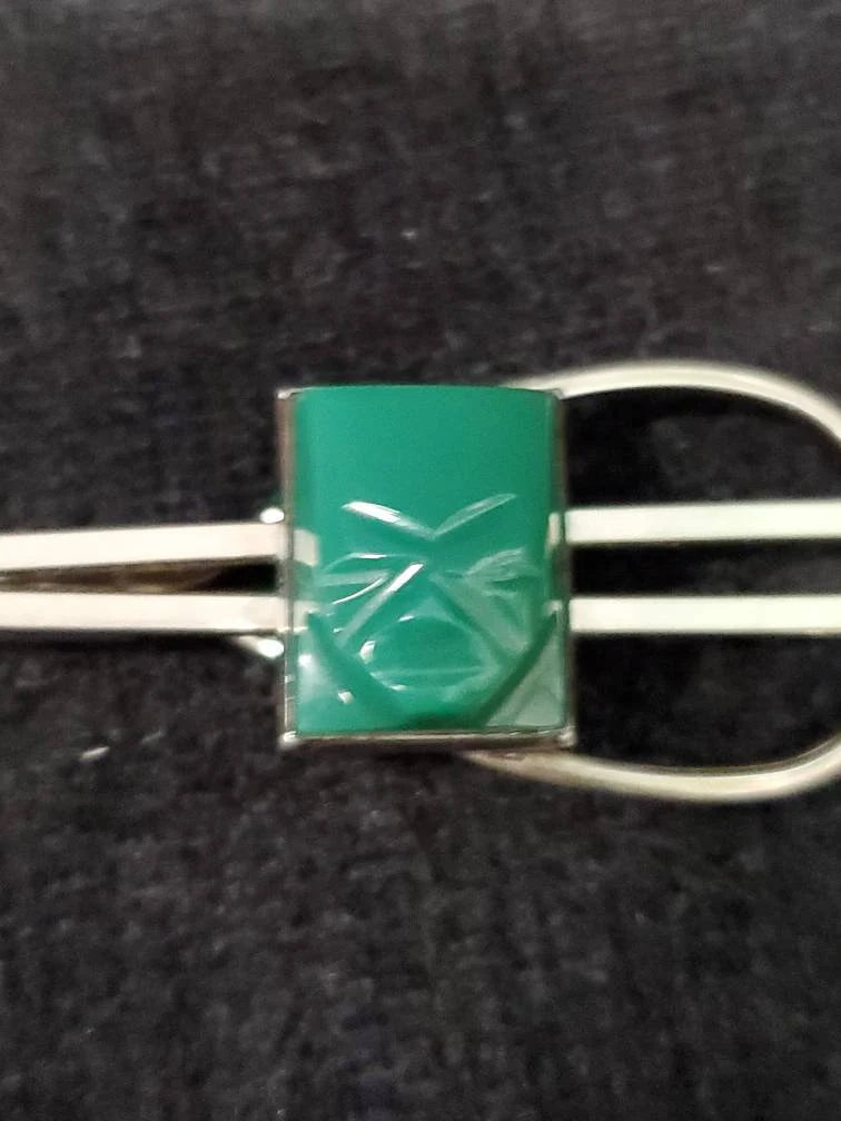 Carved Jade Mask and Silver Tie Clip - 1940s