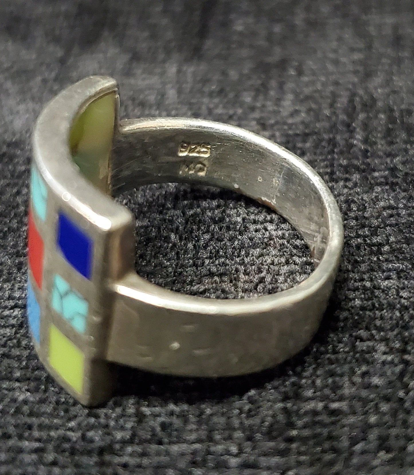 Sterling Sliver BOHO Ring Inlaid with Multicolored Stones, Size 7 - .925 Silver