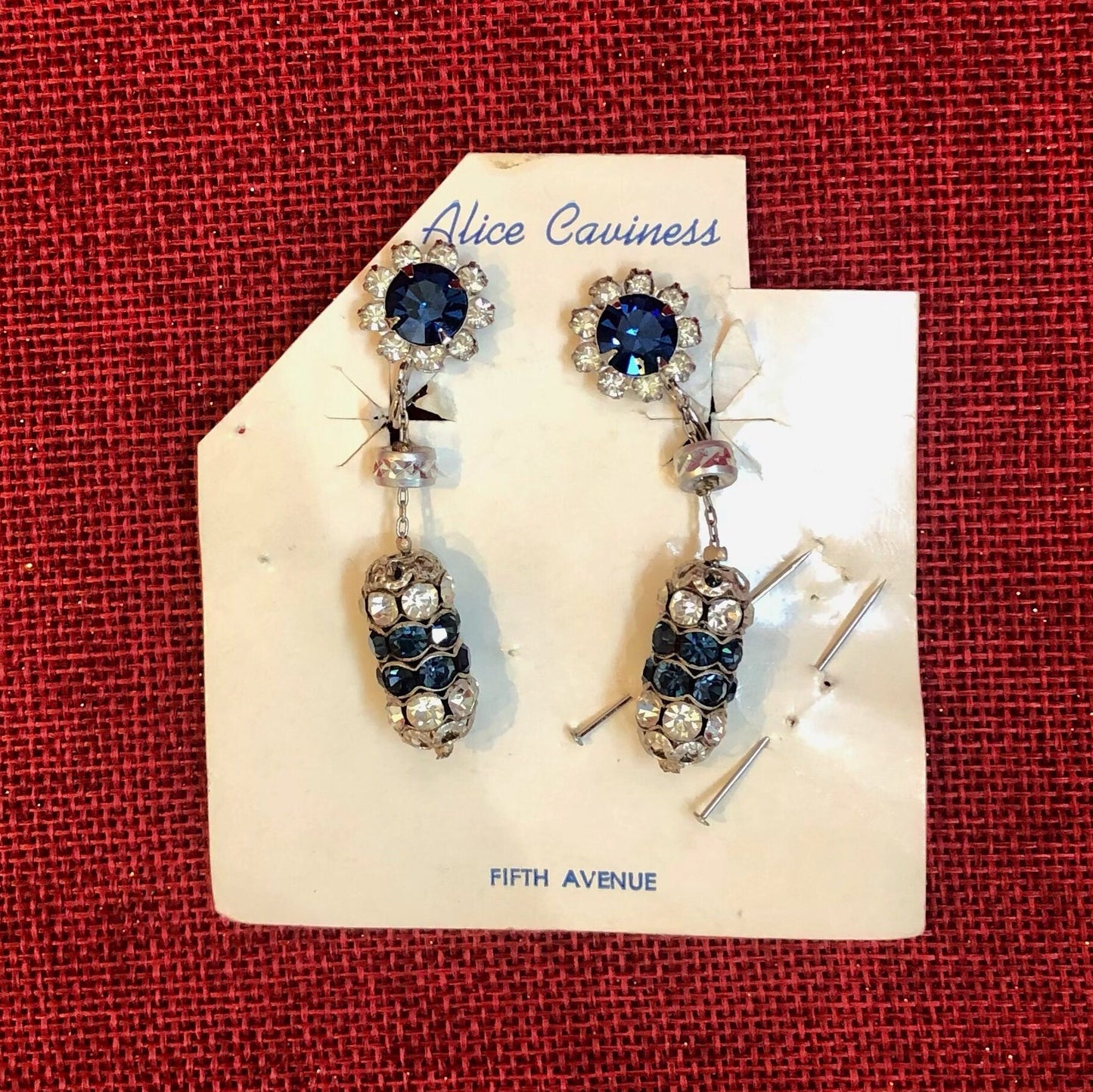 Alice Caviness Sapphire Crystal and Silver Roundels on Chain Necklaces with Dangling Earrings - Sold As A Set