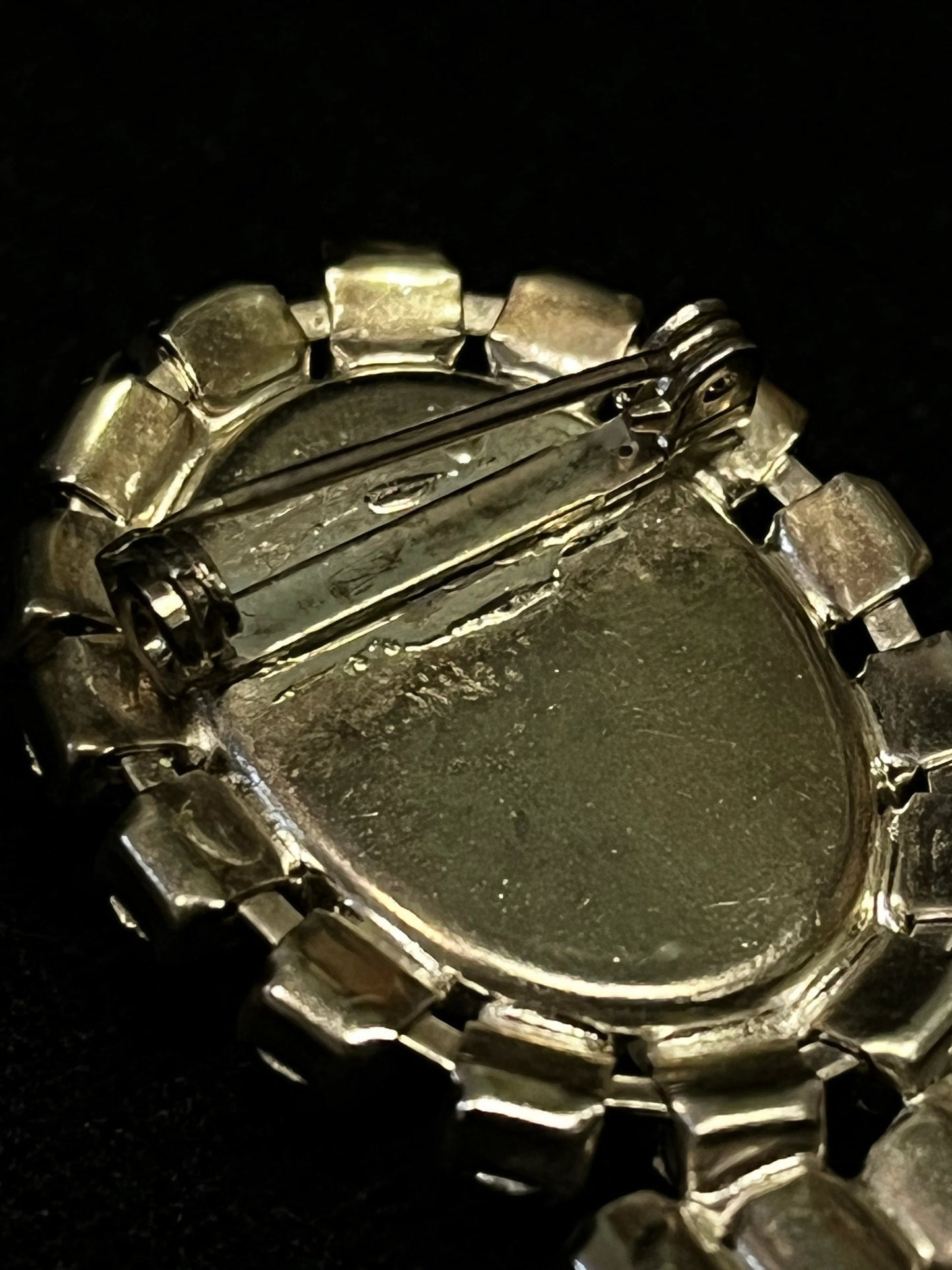 Black Bakelite Brooch/Pin with Cascading Crystals