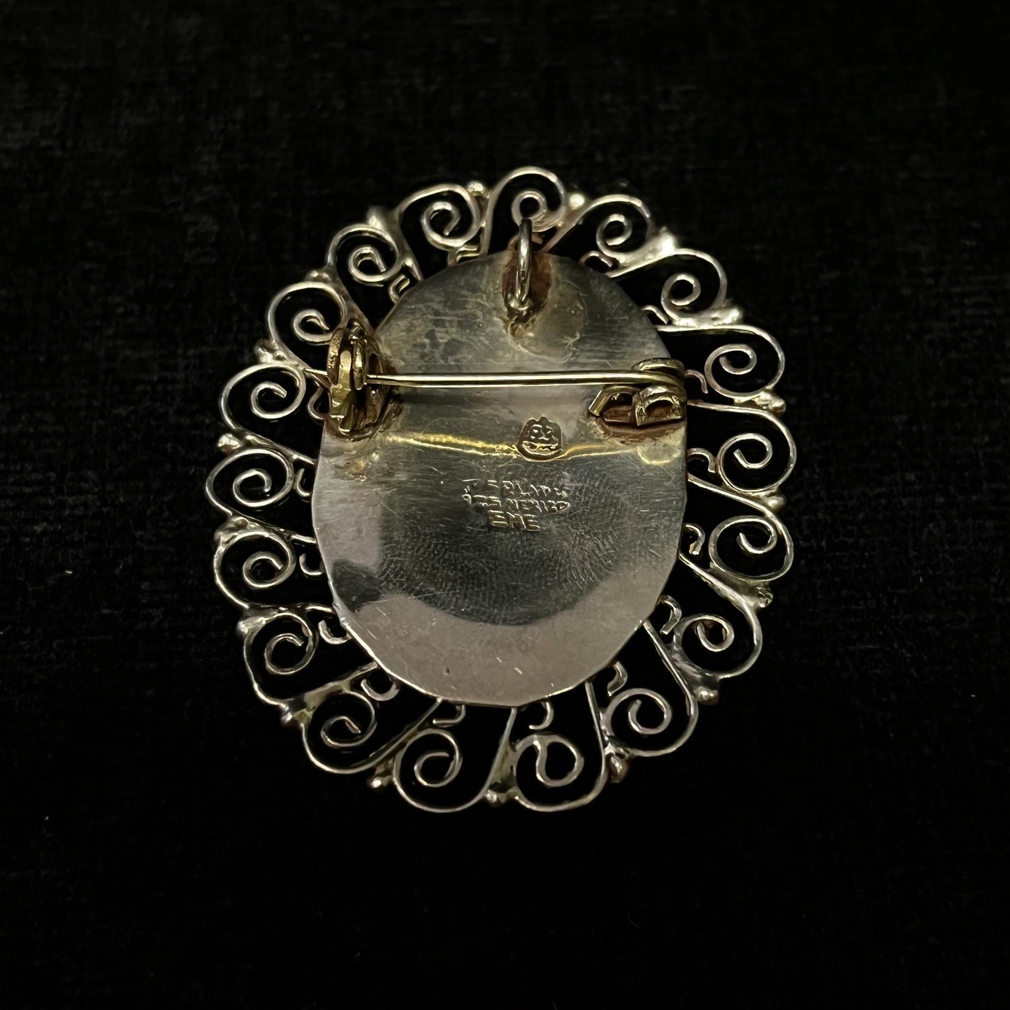 EME Green Stone Filigree Brooch/Pin and Pendant