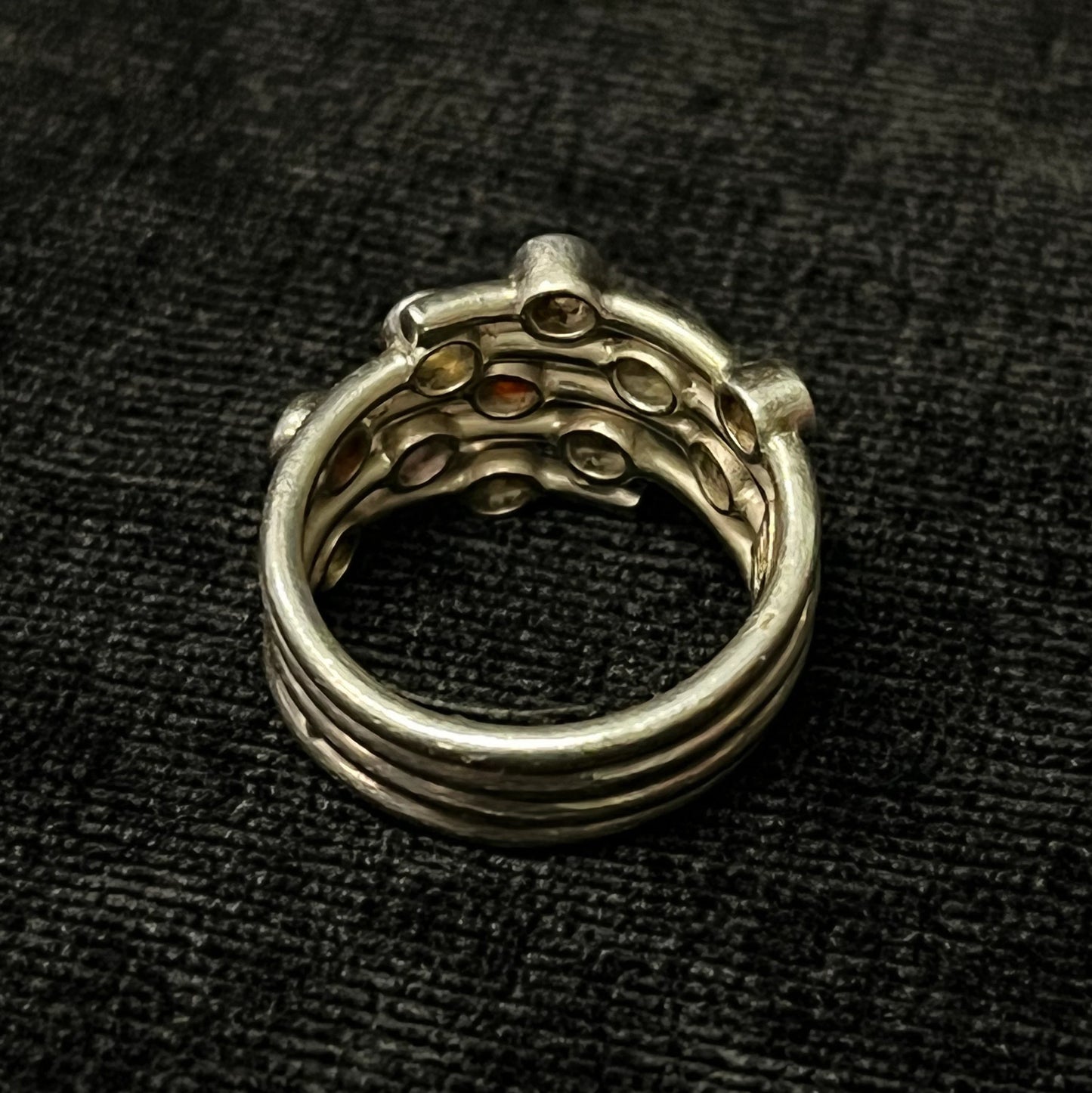 LAXMI 925 Silver Spiral Band Ring With 11 Separate Gemstone Settings- Size 7