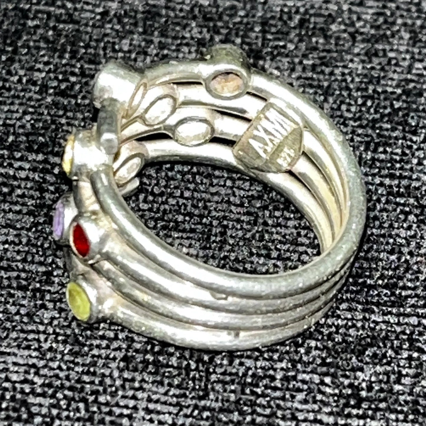 LAXMI 925 Silver Spiral Band Ring With 11 Separate Gemstone Settings- Size 7