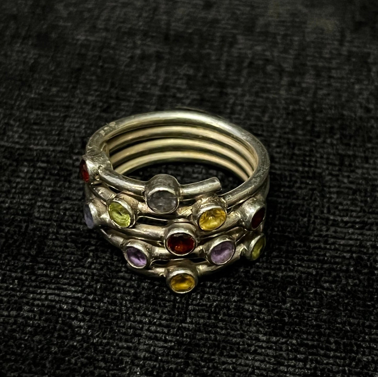 LAXMI 925 Silver Spiral Band Ring With 11 Separate Gemstone Settings- Size 7