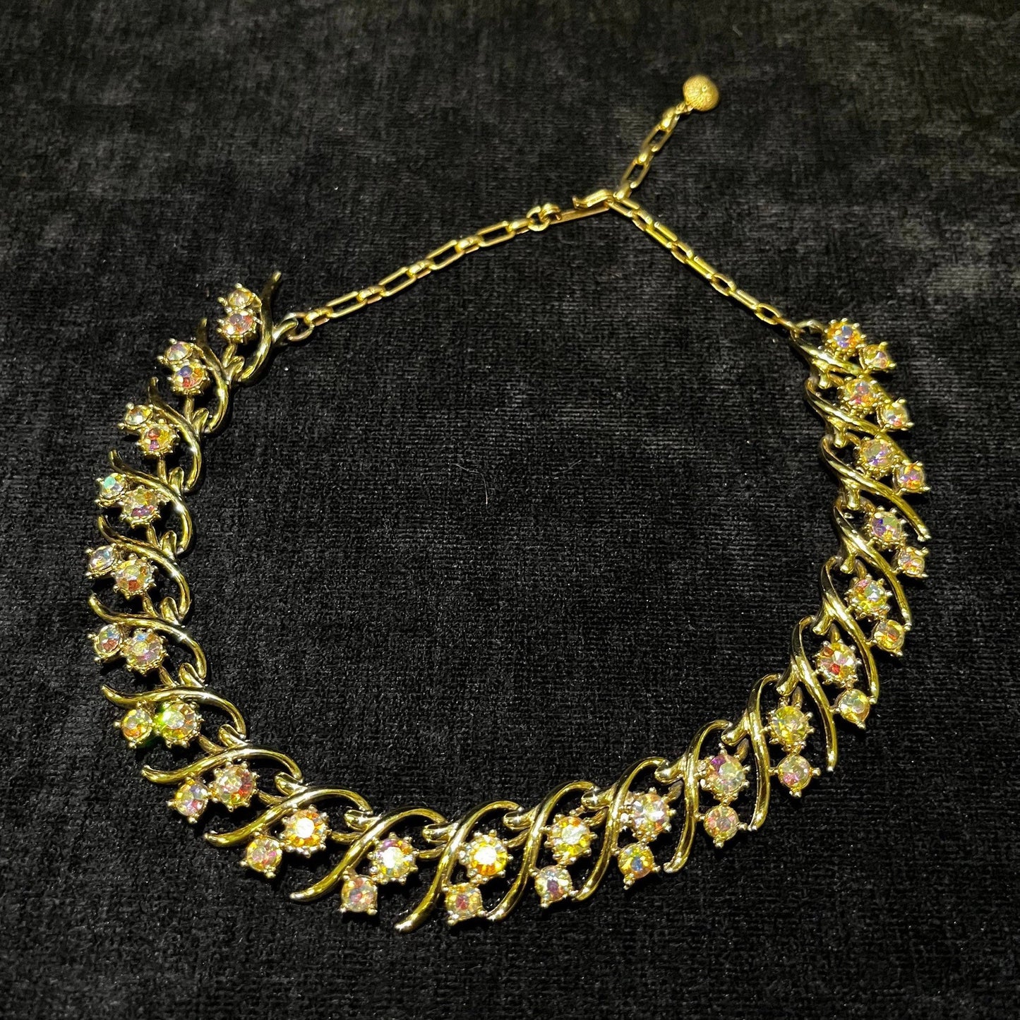Gold Vine Choker Necklace Aurora Borealis Crystal Perfect for the Bride