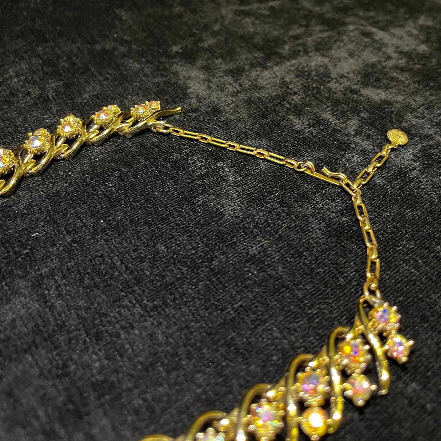 Gold Vine Choker Necklace Aurora Borealis Crystal Perfect for the Bride