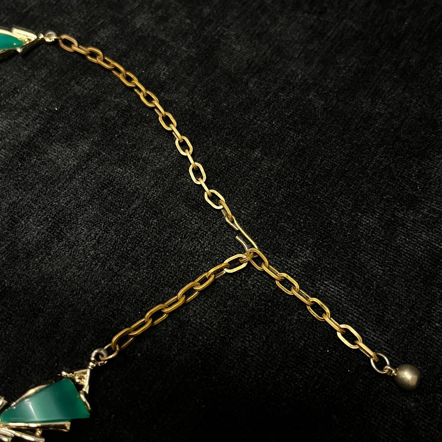 Gold Choker Necklace with Lucite Moonglow Green Sail Carbachol Insets - Marked ART