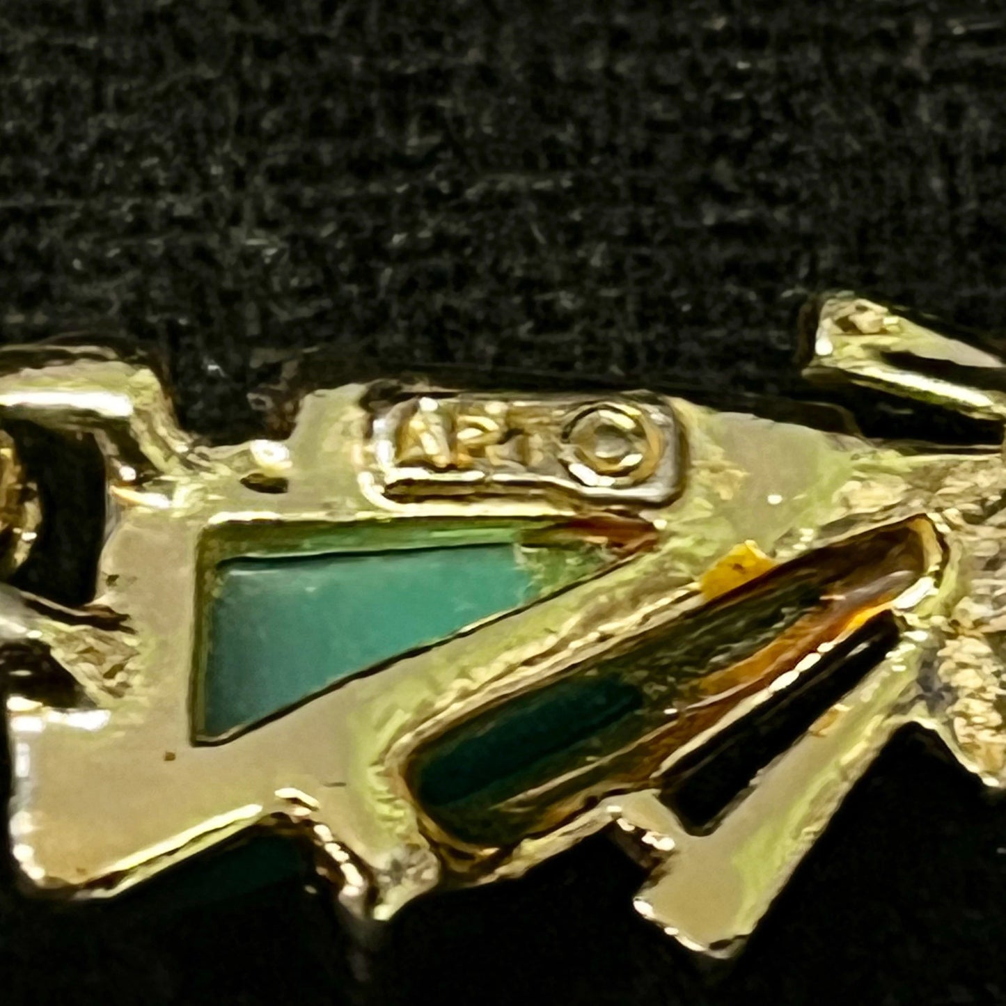 Gold Choker Necklace with Lucite Moonglow Green Sail Carbachol Insets - Marked ART