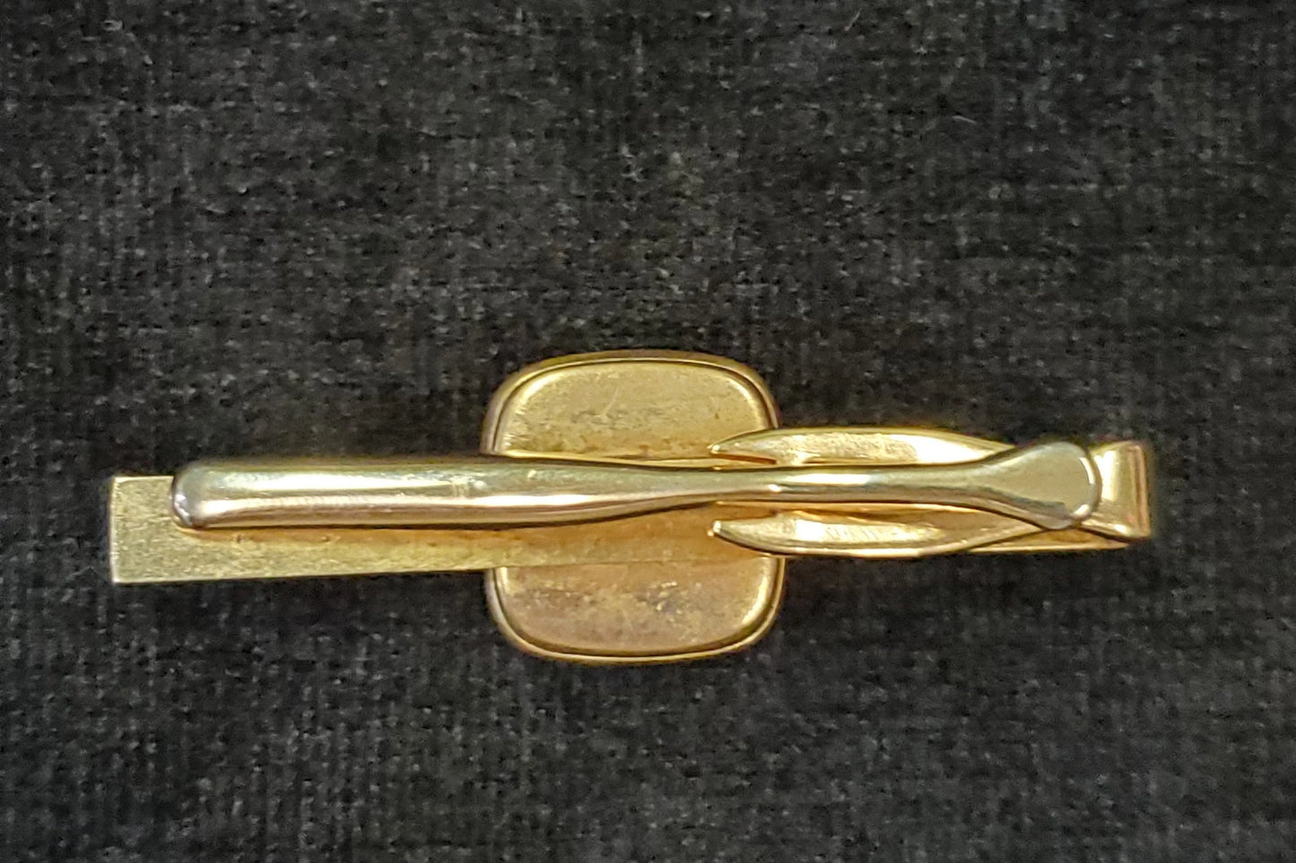 Art Deco Gold-tone Tie Clasp With Pale Blue and White Stone Setting
