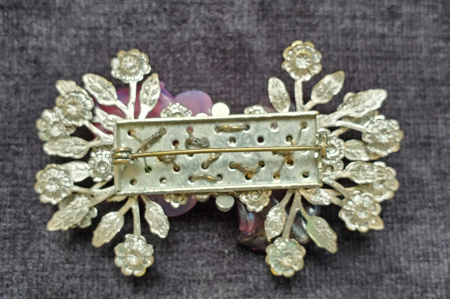 Miriam Haskell Pink and Purple Flower Bow Pin/Brooch
