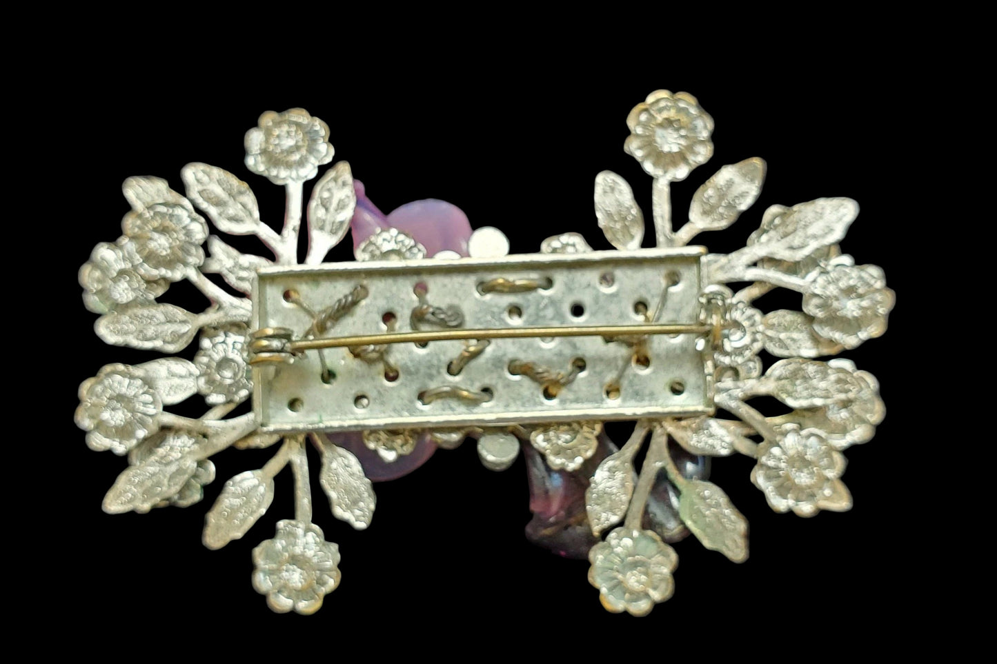 Miriam Haskell Pink and Purple Flower Bow Pin/Brooch