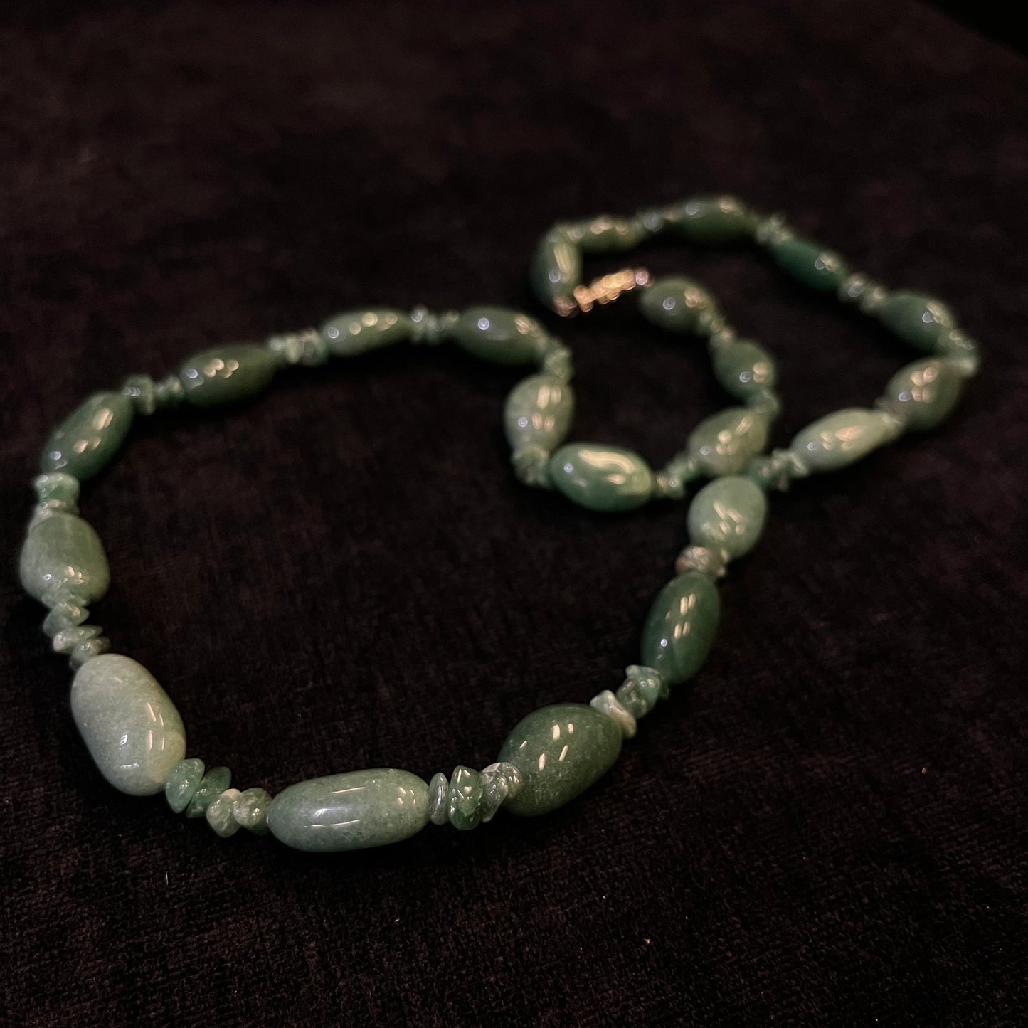 Jade Stone Matinee Length Necklace - Varied Size Jade Stones