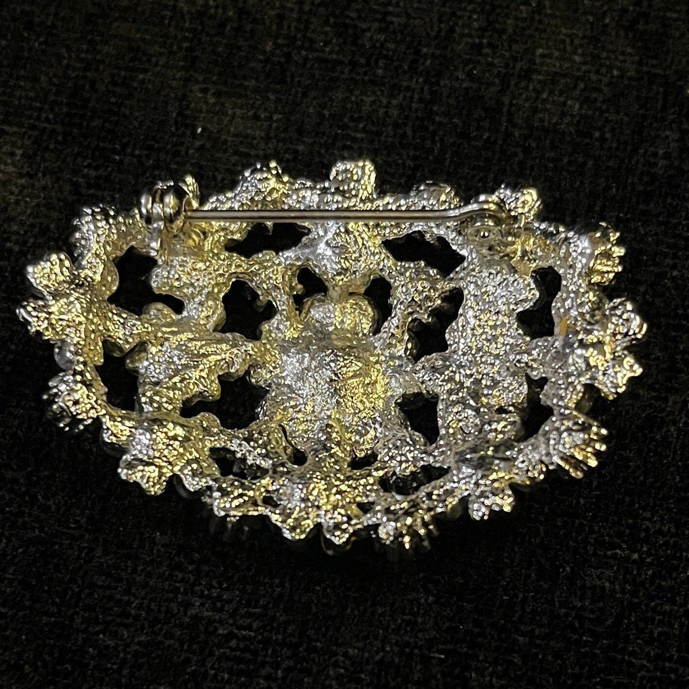 Aurora Borealis Centered Purple Enamel Flower Bouquet Brooch/Pin