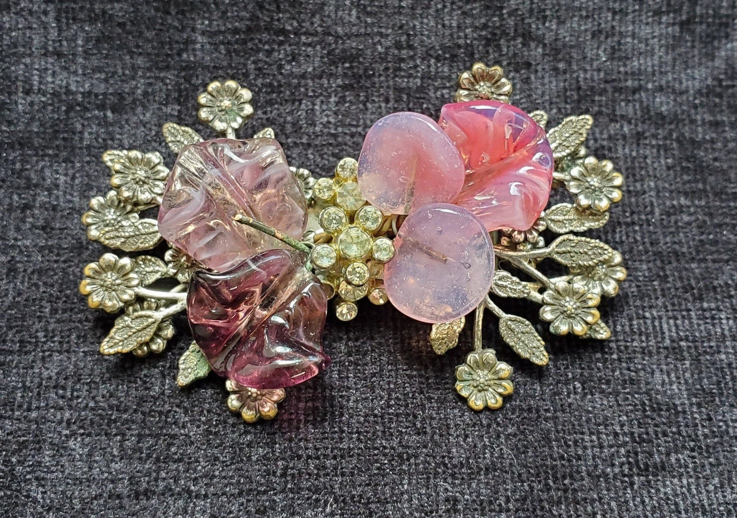 Miriam Haskell Pink and Purple Flower Bow Pin/Brooch