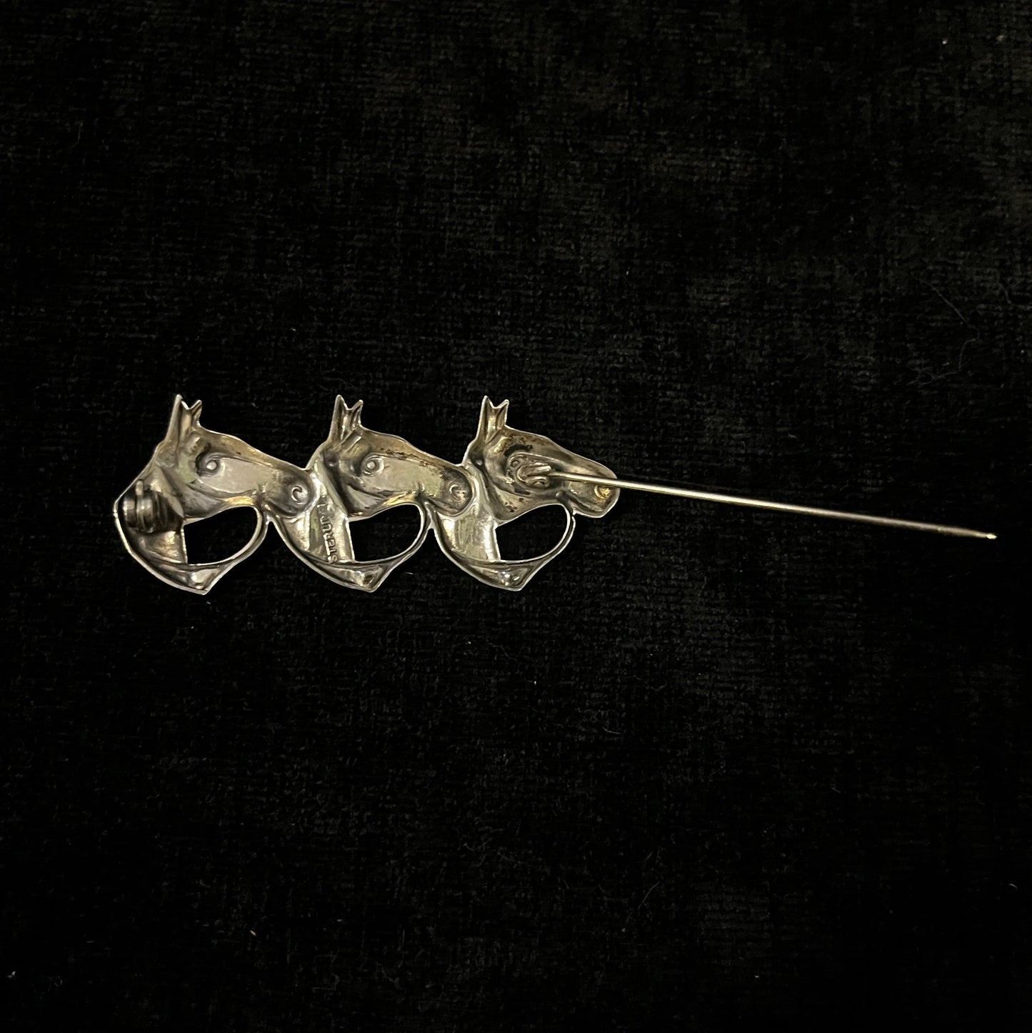 Horse Head Brooch, 3 Heads in Row, Sterling Silver Vintage Pin/Brooch
