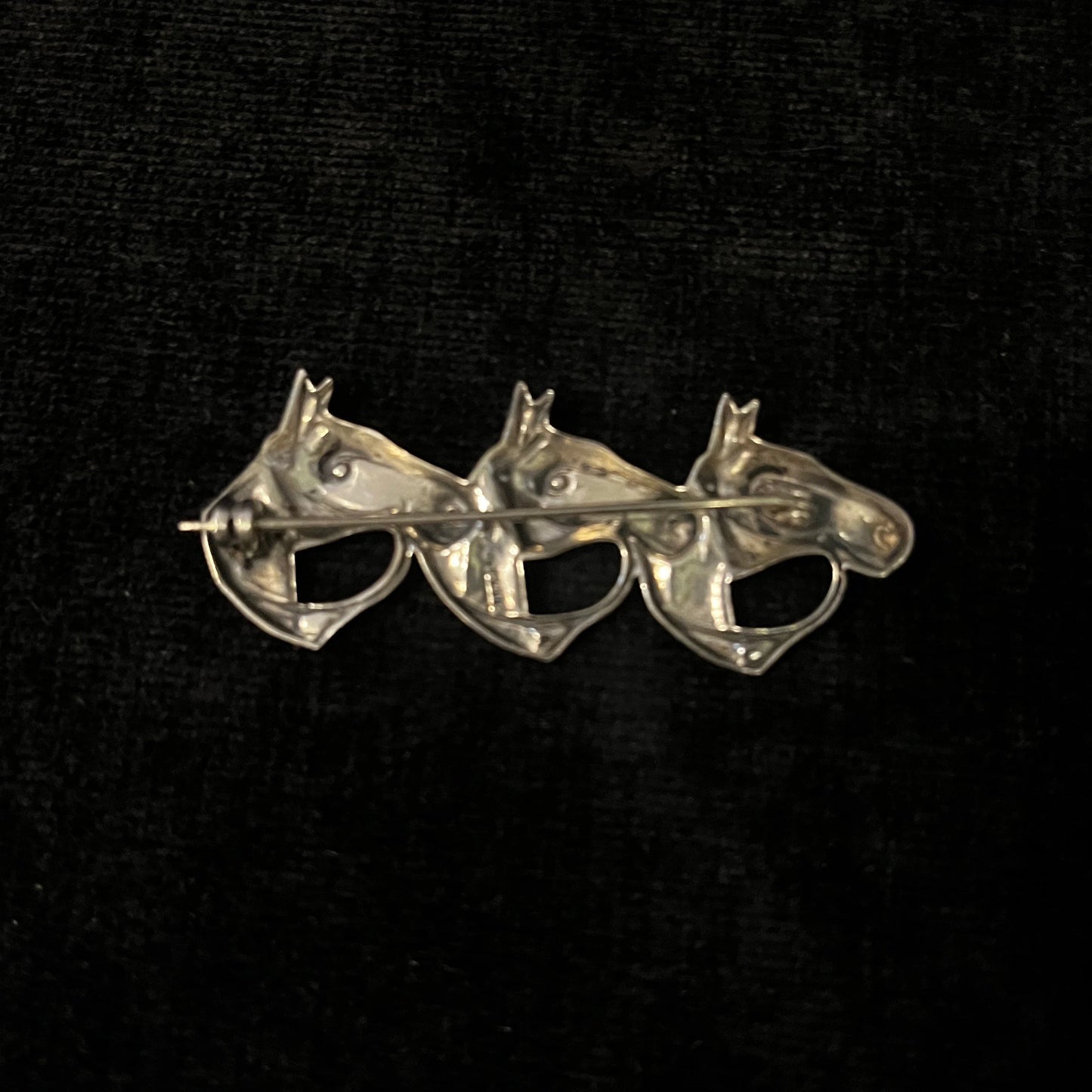 Horse Head Brooch, 3 Heads in Row, Sterling Silver Vintage Pin/Brooch