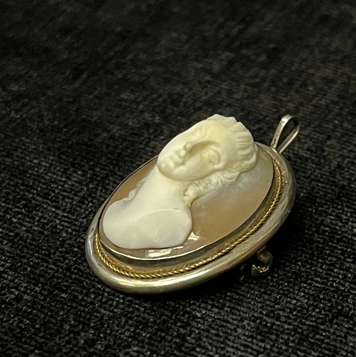 800 Silver (English) Carved Pink Shell Cameo Pendant and Brooch/Pin