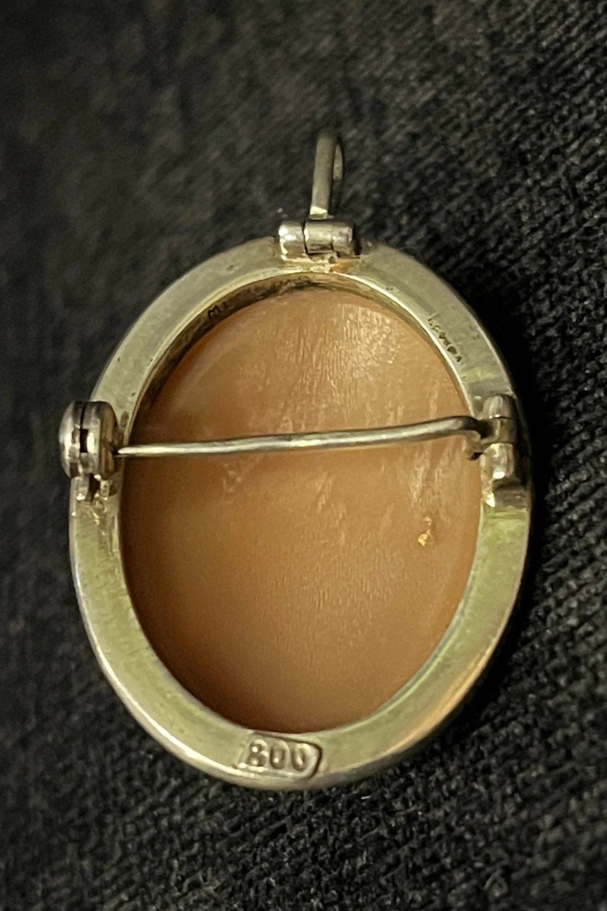 800 Silver (English) Carved Pink Shell Cameo Pendant and Brooch/Pin