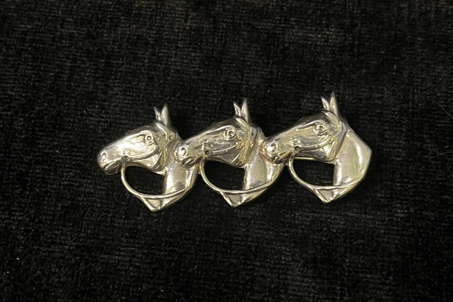 Horse Head Brooch, 3 Heads in Row, Sterling Silver Vintage Pin/Brooch