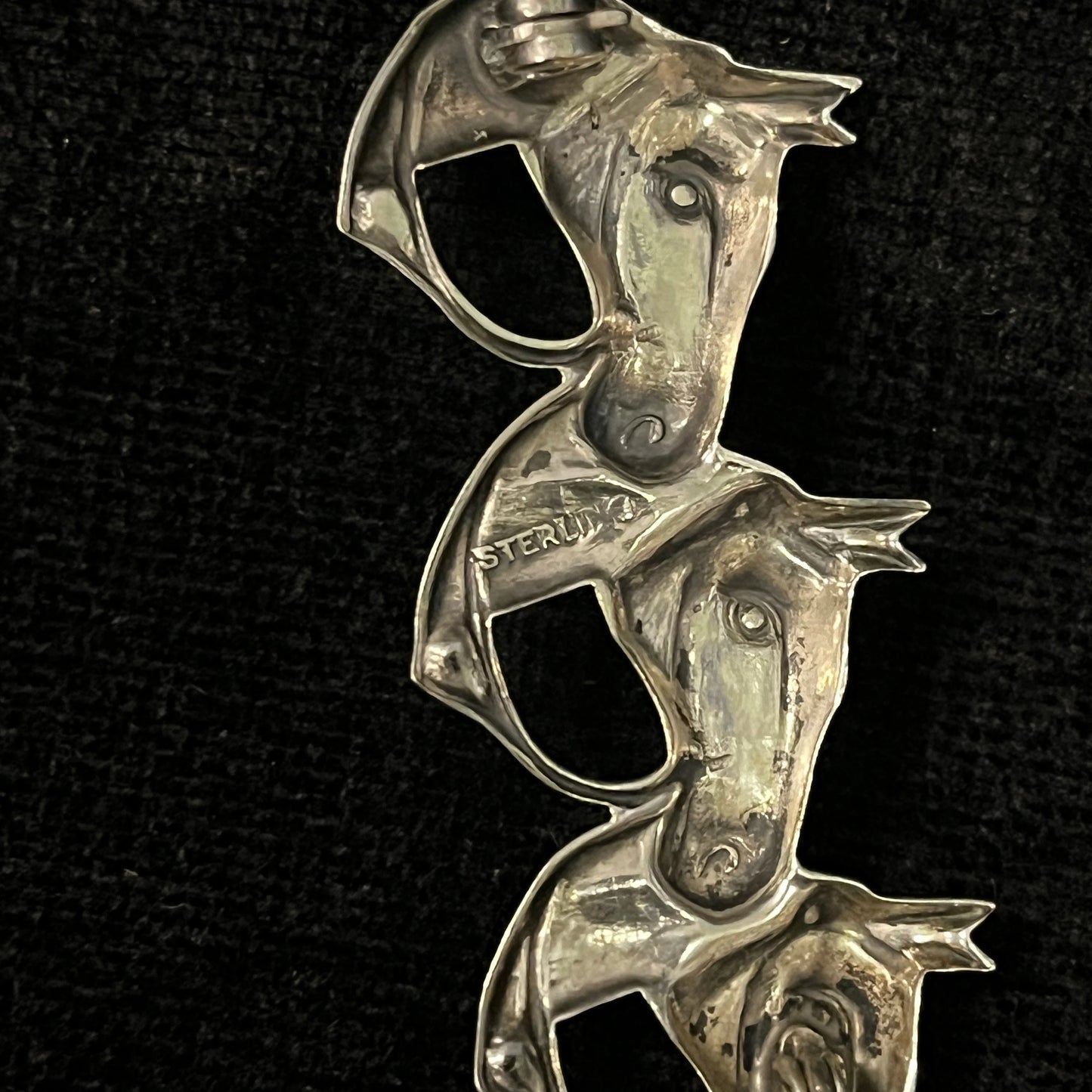 Horse Head Brooch, 3 Heads in Row, Sterling Silver Vintage Pin/Brooch